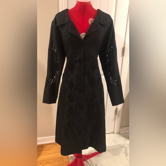 Vintage Floral Embroidered Gothic Full Length Oversized Duster / Trench Coat - Picture 2 of 16